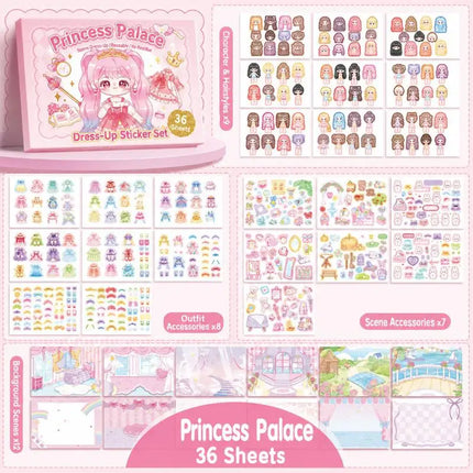 Kawaii Cartoon Girl Dress Up Sticker Set 4 Different Themes Waterproof Removable for Kids DIY Craft Scrapbooking