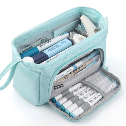 Kawaii Large Capacity Pencil Case Durable Canvas for Student Stationery Double-deck Pen Pouch Storage Bags School Supplies