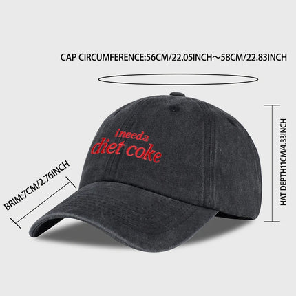 “I Need A Diet Coke” Embroidered Washed Baseball Cap – Adjustable Unisex Sun Hat, Perfect for Leisure, Sports, and Travel