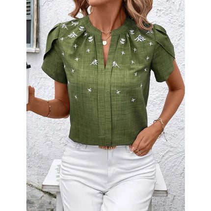 Plus Size Women's Elegant Blouses Fashion Short Sleeve Pullover Print Tops For Women Streetwear New CasualShirts