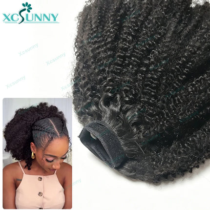 Wrap Around Ponytail Human Hair Afro Kinky Curly Drawstring Ponytail Clip In Hair Extensions Remy Human Hair Curly Hair Tail