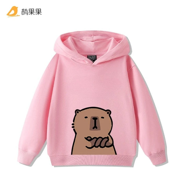 Children's Cartoon Fun Capybara Print Casual Hooded Sweatshirt Boys Girls Fall and Winter Outdoor Comfortable Warm Hoodie