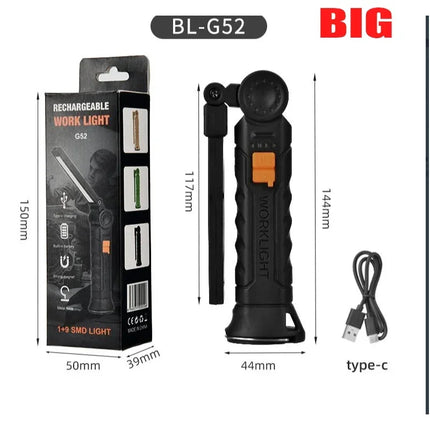 Rechargeable LED Flashlight 4lighting Modes Work Light with Tail Magnet Torch Hook Tent Light for Outdoor Camping Lantern