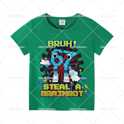 Steal A Brainrot Children Short Sleeves T-Shirts Cartoon 67 Six Seven Tops Shirts Game Cute Girls Boys Kids Summer Clothes Gift
