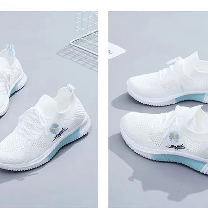 Summer Small White Shoes for Women's Casual Flying Knitted Shoes Comfortable Soft Sole Breathable Running Students' Shoes