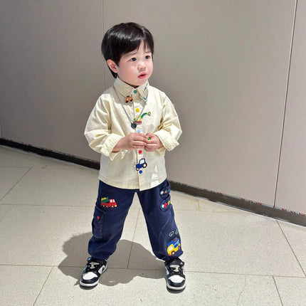 Boys' Soft Cartoon Shirt 2025 Autumn/Winter Collection Japanese Style Cute Solid Color Children's Top for Kids' Wardrobe
