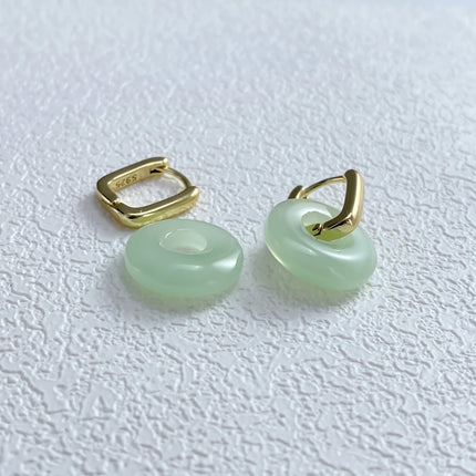 PANJBJ 925 Sterling Silver Jade Drop Earring for Women Zircon Round  Classic Grace Ethnic Jewelry Anniversary Gift Dropshipping