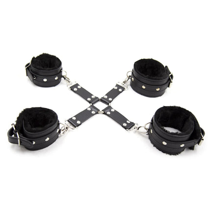 Thierry PU Leather SM Toy Wrist & Ankle Cuffs Bondage Restraints Adult Games Handcuffs Sex Toys for Women Men Slave Roleplay Kit