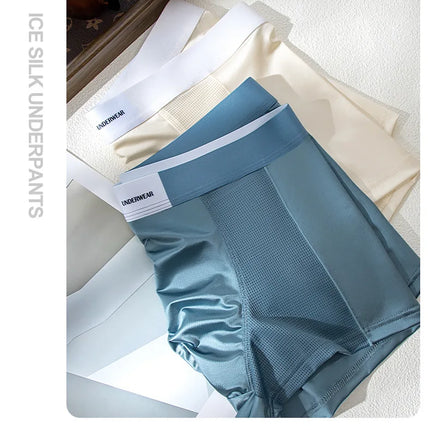 3pcs【LORIEN CREST】Men's Satin-Like Ice Silk Boxers Summer Breathable Air-Conditioned Underwear Lightweight Trunks New