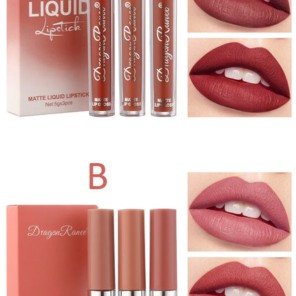 3Pcs/box Liquid Lipstick Set Matte Velvet Lip Gloss Set  Waterproof Liquid Lipstick Lip Non Stick Cup Lip Gloss Makeup