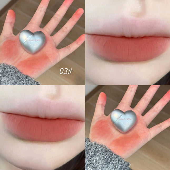 Mini Black Silver Heart Velvet Matte Lipstick Lip Mud Lip Gloss Nude Waterproof Lasting Lip Tint Cosmetic Makeup