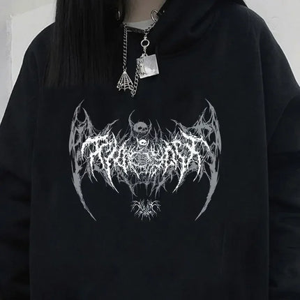 Women's Hoodie Long Sleeve Skull Graphic Print Gothic Tops Female Hoodie for Cool Girls Fashion Punk Style Black Graphic Y2K Top