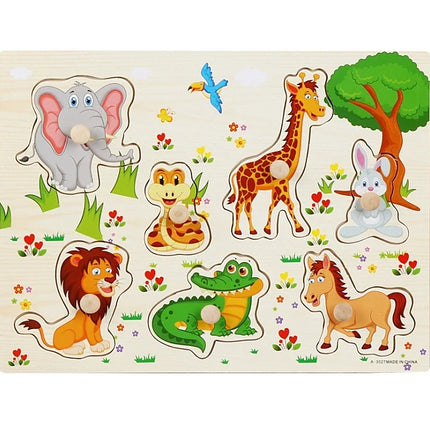 30cm Baby Toys Montessori Wooden Puzzle Hand Grab Board Educational Wood Puzzles for Kids Cartoon Animal Vehicle Child Gift