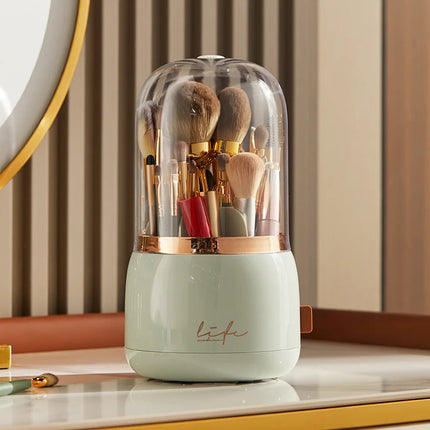 Luxury Light Makeup Brush Holder Dustproof Rotating Cup Organizer for Lipstick Eyebrow Pencil - Elegant Storage Solution