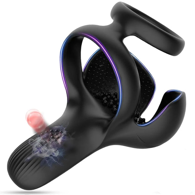 Powerful Vibrating Cock Ring 3-IN-1 Testicle Massager Perineum Stimulator for Men Sex Toys Male Penis Ring Vibrator Adult Goods