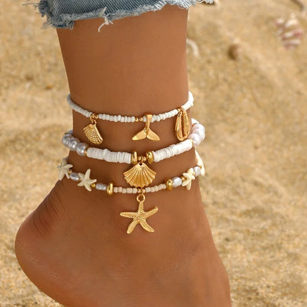 Beach Bead Anklet for Women Jewelry Retro Fashion Beads Stone Pendant Ankle Chain
