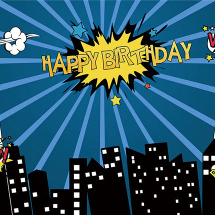 Superhero Baby Shower Birthday Backdrop City Building Super Hero Party Photography Background Photo Studio Custom Name Banner