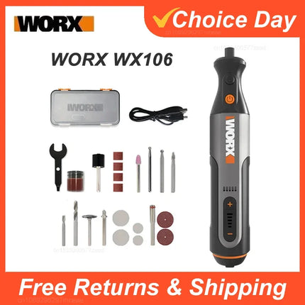 Worx WX106 Rotary Tool 8V Cordless Mini Drill Engraving Grinding Polishing Machine USB Charger Variable Speed Power Tools Set