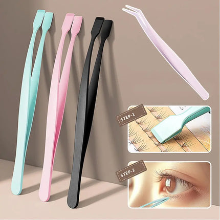2Pcs Eyelash Tweezer Set Lash Pick Up Clip Pointed Flat Clip Lash Grafting Item Lower Eyelashes Applicator Portable Makeup Clamp