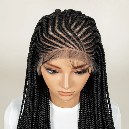 Cornrow Synthetic Braiding Hair Wig With Baby Hair 36in Full Lace Box Braids Wigs Fits Black Women Cornrow Fully Braided Wig