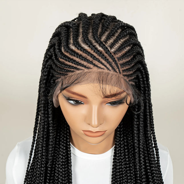 Cornrow Synthetic Braiding Hair Wig with Baby Hair 36in Full Lace Box Braids Wigs Fits Black Women Cornrow Fully Braided Wig
