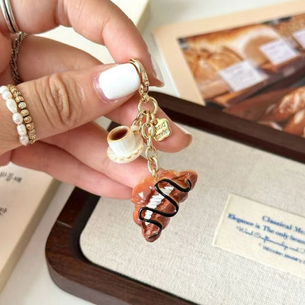 1PC Creative Unique Doughnut Bread Coffee Phone Charm Strap Pendant Lanyard Simulated Food Toys Keychain Bag Accessories Gift