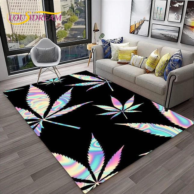Weed Plants Maple Leaf Carpet Rug for Home Living Room Bedroom Sofa Playroom Doormat Kitchen Decor, Area Rug Non-slip Floor Mat