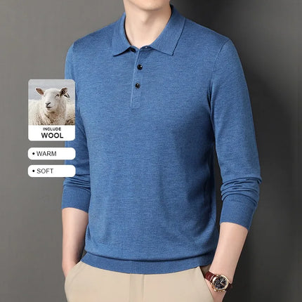 High End With Wool New Fashion Designer Brand Luxury Polo Shirt Striped Neck Shirt Men Casual Long Sleeve Tops Men Clothes