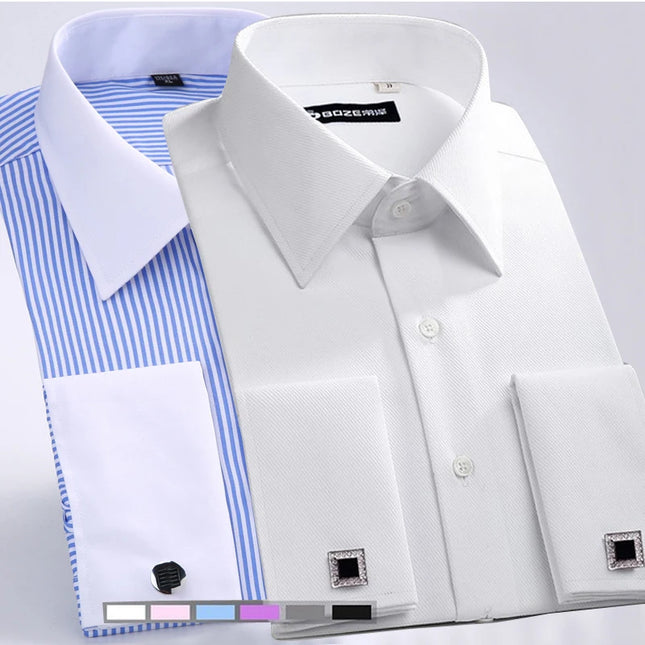 M-6XL Men's French Cuff Dress Shirt 2024 New White Long Sleeve Formal Business Buttons Male Shirts Regular Fit Cufflinks Shirt