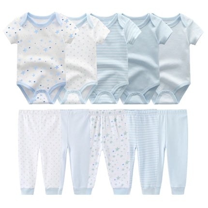 Kiddiezoom 10 Pcs/Lot Four Seasons Fashion Baby Clothing Set Cotton Soft Newborn Bodysuits+Pants Infant Outfit Gift