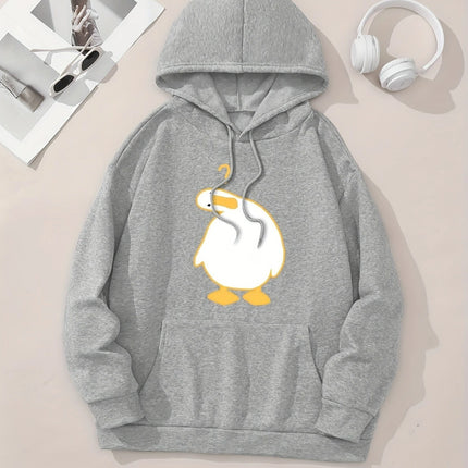 Cute Crooked Duck Printed Hoodie Hoodie Women's Autumn Winter Top Round Neck Long Sleeve Female Fashion Causal Clothing