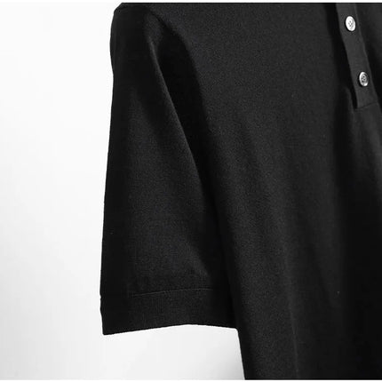 Spring and Summer New Polo Collar 100% Fine Wool Short Sleeve Men's Business Casual T-Shirt with Turn-down Collar and Pocket