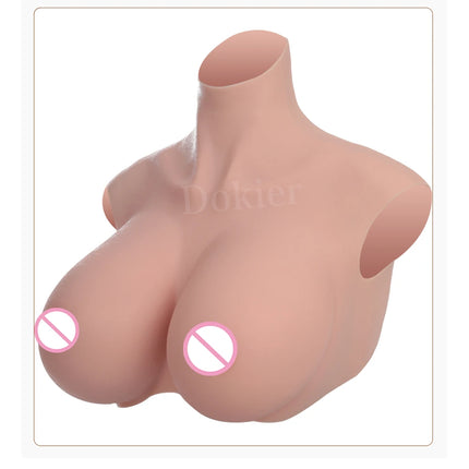 Dokier H R S Cup Oversize plus Realistic Silicone Breast Forms Fake Boobs Breast Plates[Round neck silicone filled boobs