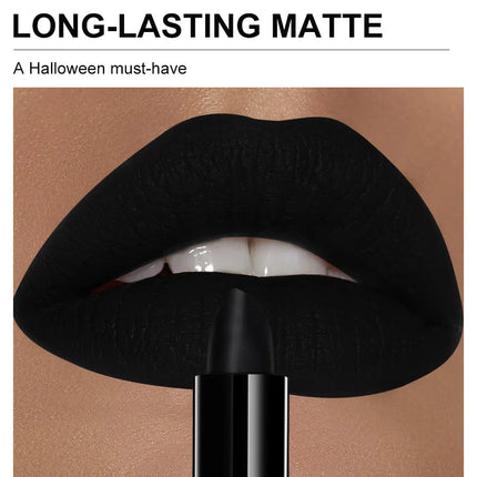 Matte black lipstick, long-lasting waterproof, no creases, Gothic dark makeup party, Halloween cosplay makeup