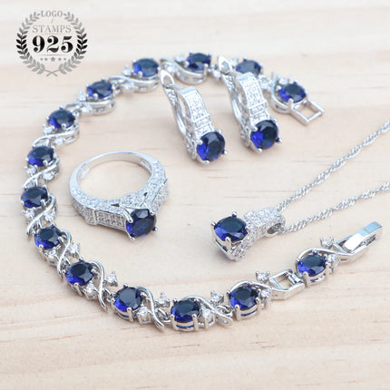 925 Sterling Silver Jewelry Sets For Women Wedding Jewelry Ladies Purple Zircon Earrings Bracelets Set Rings Pendant Necklace