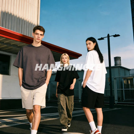 2026 New Summer Couple T-shirts Oversized Cotton T-Shirt Casual High Street Short Sleeves Tee Shirt Basic Solid Color Loose Tops