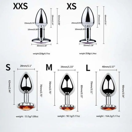 Anal Plug Heart 5 Sizes Stainless Steel Crystal Anal Plug Removable Butt Plug Stimulator Anal Sex Toys Prostate Massager Dildos