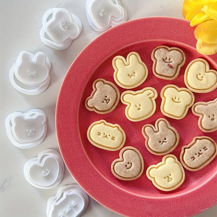 6Pcs Cute Cartoon Animal Cookie Mold Set, Mini Bear, Rabbit, Cat, Toast & Heart Cutter for Baking, Fondant & Steamed Buns