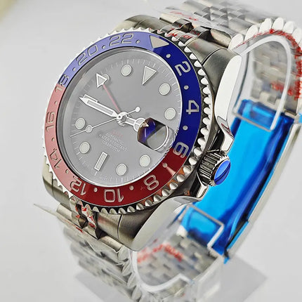 40mm Pepsi GMT Watch Case Custom Logo Dial Fit NH34 Movement Sapphire Glass 316L Stainless Steel NH34 Case C3 luminous