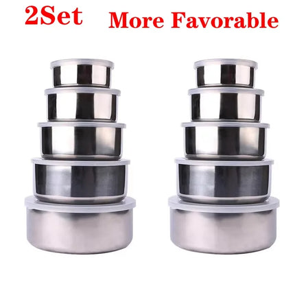 5Pcs Salad Mixing Bowl Set Stainless Steel Multipurpose Soup Basin 5 Sizes Nesting Bowls for Kitchen Cooking Baking Food Storage