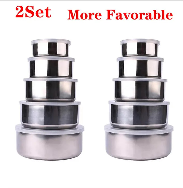 5Pcs Salad Mixing Bowl Set Stainless Steel Multipurpose Soup Basin 5 Sizes Nesting Bowls for Kitchen Cooking Baking Food Storage