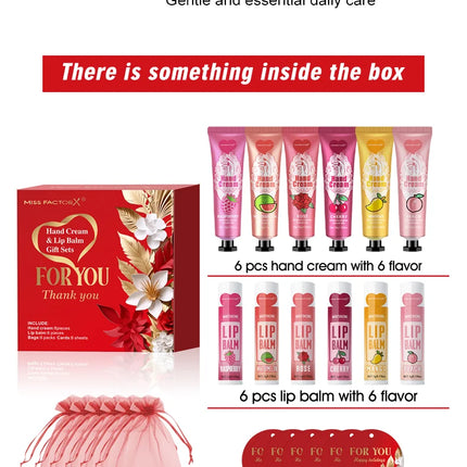24PCS/box lip balm in bulk, hand cream in bulk thank you card and red gauze bag, wedding gift to guests, Christmas and New Year