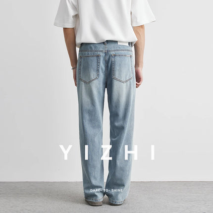 Men's Washed Light Jeans 2025 Summer New Style Ripped Loose Straight Trousers Thin Fashion Casual Jeans Trousers 28-36