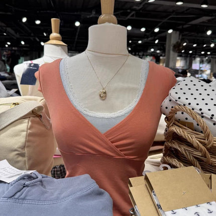 New Rose Red Slim Crop Top Woman Sexy V-neck Short Sleeve Cotton Cropped T-shirt Solid Casual Simple Sweet All-match Tee Tops