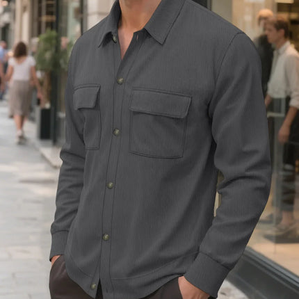 New 2025 Men's Casual Fashionable Long Sleeve Corduroy Shirt Cardigan Summer Season Neutral Minimalist Style Origin China