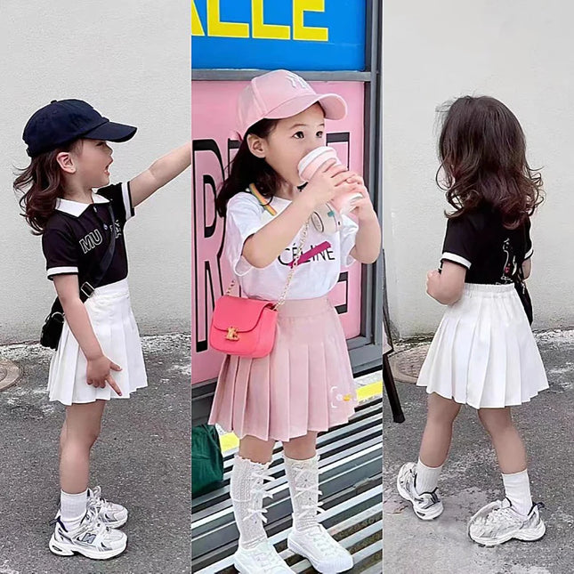 Girls Summer Fashion Korean Preppy Style High Waist A-Line Pleated Skirts in Solid Color with Elastic Waistband for Perfect Fit