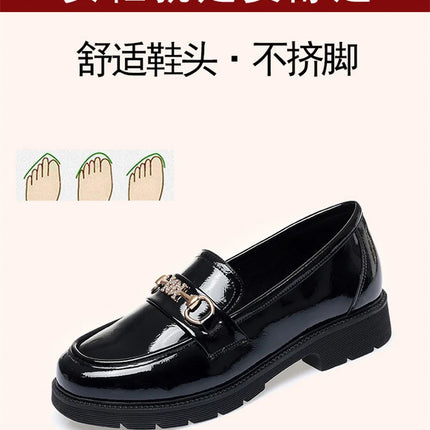 Women's Mary Jane Platform Shoes Round Head Spring New Metal Chain Casual Soft Patent Leather Slip on Loafers Office Size 35-41