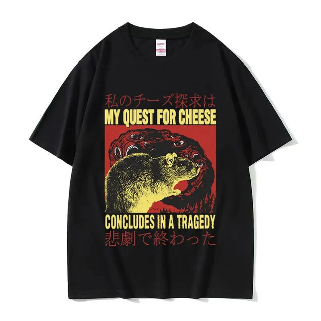 Funny Cheese Devouring Machine Japanese Rat Graphic T Shirts Men Vintage Fashion O-Neck Oversized T-shirt Y2k Unisex 62408