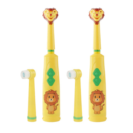 Kids electric toothbrush, battery powered, baby spotted dog design, with dust cover, cartoon cat/lion, round head.