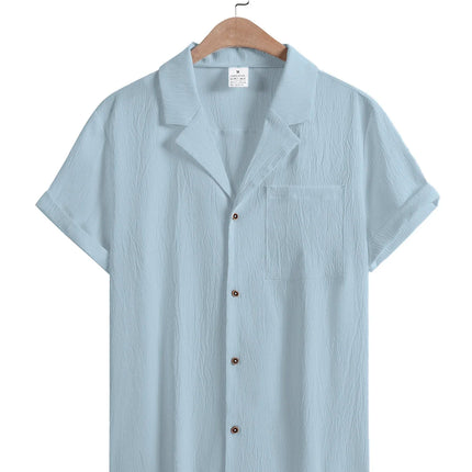 Men's Casual Button Down Shirts Short Sleeve Textured Summer Beach Shirt Cuban Vacation Shirts with Pocket S-XXXL